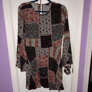 American eagle patch work dress with bell sleeve